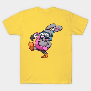 Rabbit In Scuba Outfit With Flamingo Swimming Ring T-Shirt